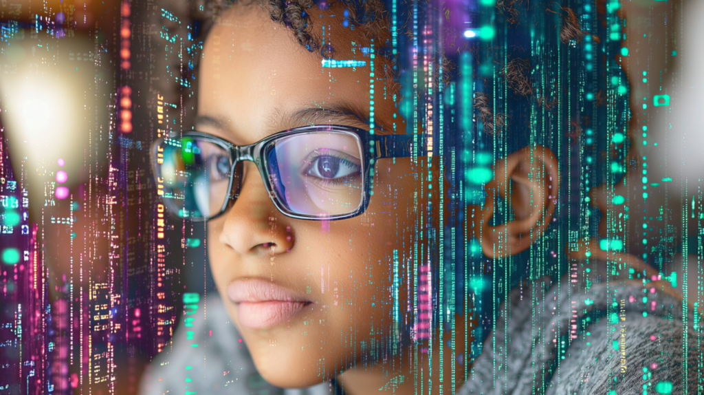a teen looking at a screen symbolizing the magic of learning to code at a young age