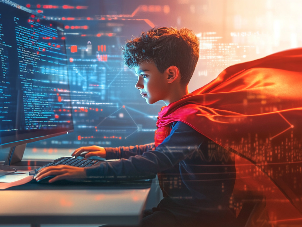 a young teen overcoming frustration while learning to code